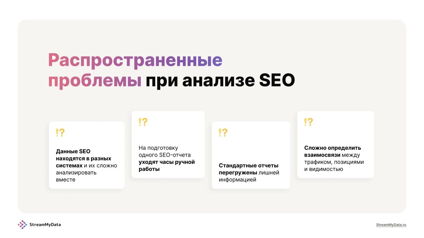 Слайд «Распространённые проблемы при анализе SEO»